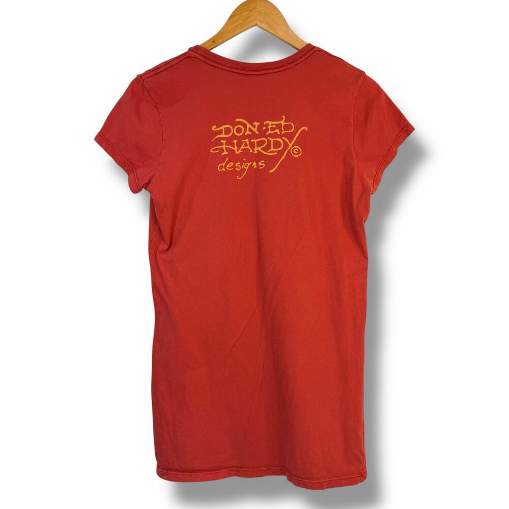 Ed Hardy Womens Tshirt True Til Death Tattoo Design Eagle Heart Red Size Large - Picture 4 of 6
